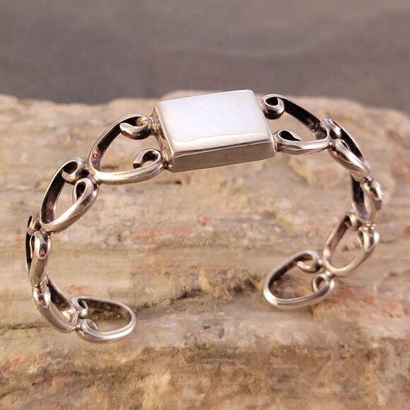 Vintage Sterling Open Scoll Work Engravable Cuff Bracelet - Picture 5 of 9